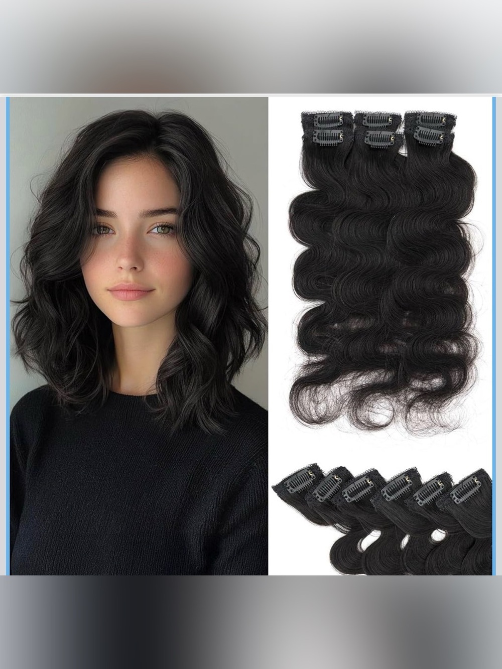 Short Clip in Hair Extensions Real Human hair,6 Pieces 31g 10 inch Natural Black